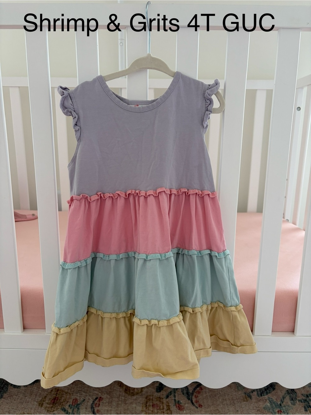 Shrimp & Grits Girls' Tiered Pastel Sundress - Lavender Pink Mint Yellow